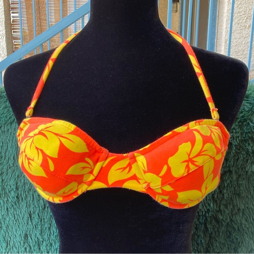 Vintage 90s Medium Neon Orange & Yellow Tropical Print Underwire Bikini